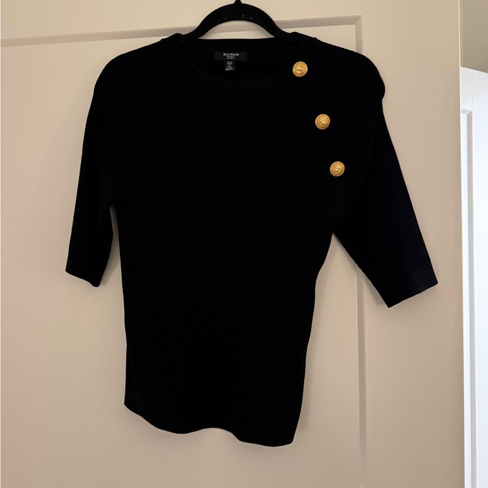 Balmain Black Sweater with Gold Buttons